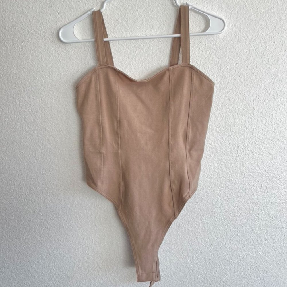 H&M Brown Bodysuit Fitted Square Neck Tank Neutral Minimal Top